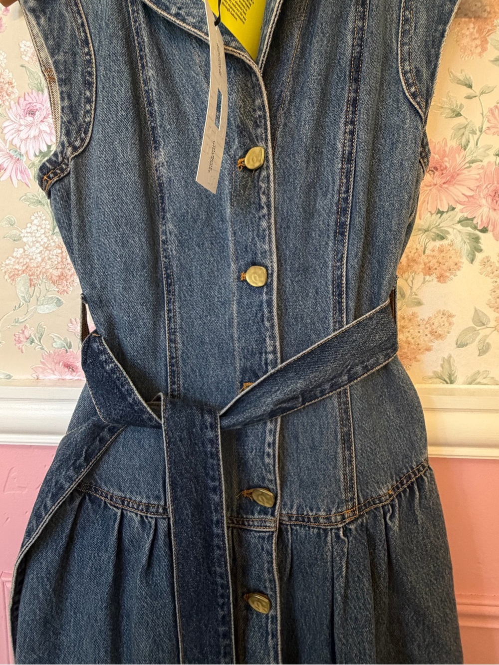 Sleeveless Blue Denim Maxi Dress with Tie Waist - Picture 5 of 7